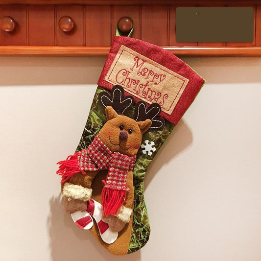 Christmas Stocking Socks Snowman, Santa, Elk Design Xmas Fireplace & Tree Ornaments New Year Candy Bag Gift Holiday Decor
