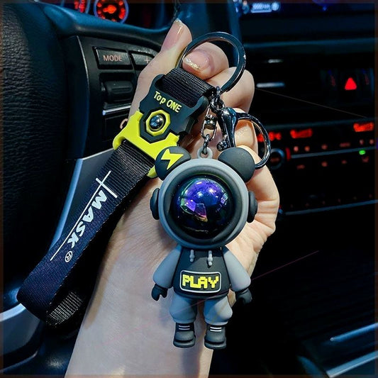Cute Cartoon Astronaut & Lightning Bear Keychain | Unique Car Key & Bag Pendant