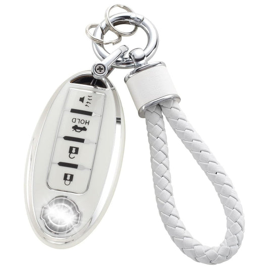 Luxury Silver Edge Car Key Cover & Matching Keychain Pendant Set