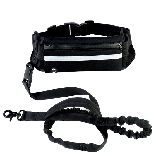Hands Free Dog Leash & Training Belt $\vert$ Shock Absorbing Bungee for Large Dogs (Up to 180lbs) $\vert$ Includes Phone Pocket & Water Bottle Holder