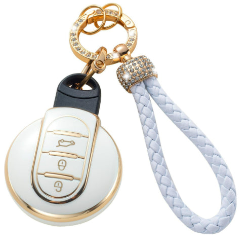 Car Key Case with Hoop Pendant Keychain Protective Key Fob Cover Metal Ring Key Holder Premium Auto Accessories Anti-Scratch