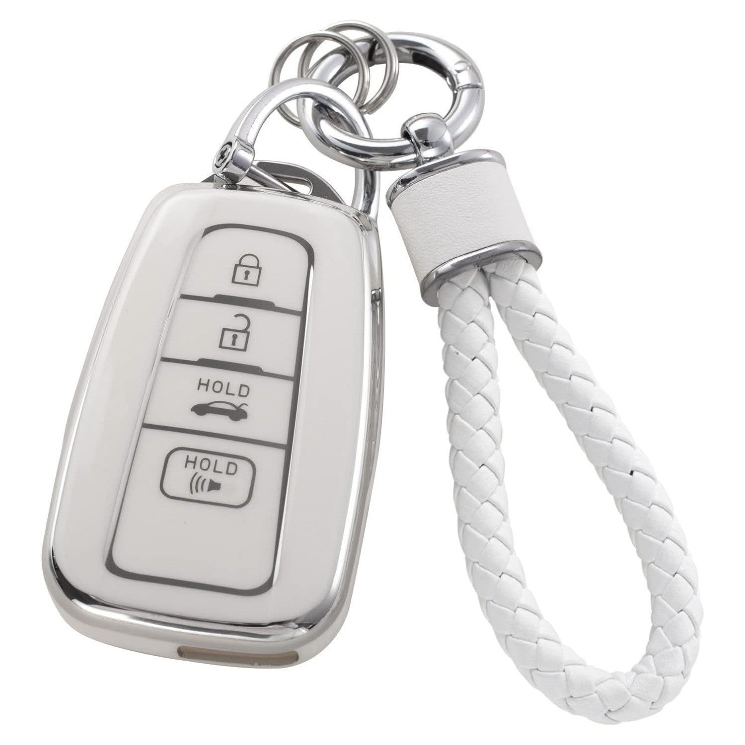 Luxury Silver Edge Car Key Cover & Matching Keychain Pendant Set