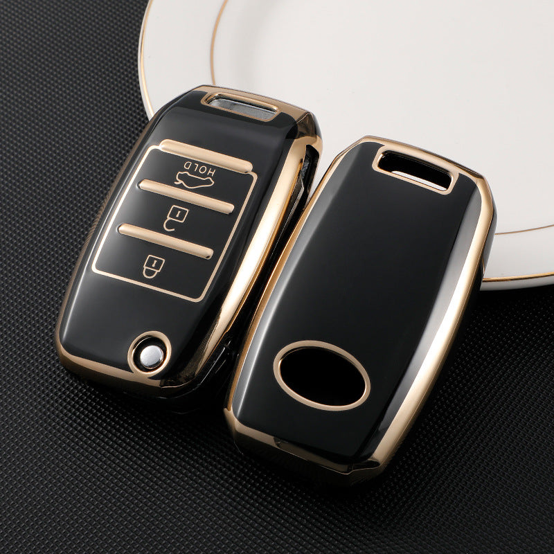 Luxury Car Key Case with Golden Edge | Gold Trim Key Fob Protective Cover