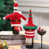 Knitted Christmas Wine Bottle Cover Holiday Decoration Sweater Xmas New Year Dinner Table Decor Santa & Elf Clothes