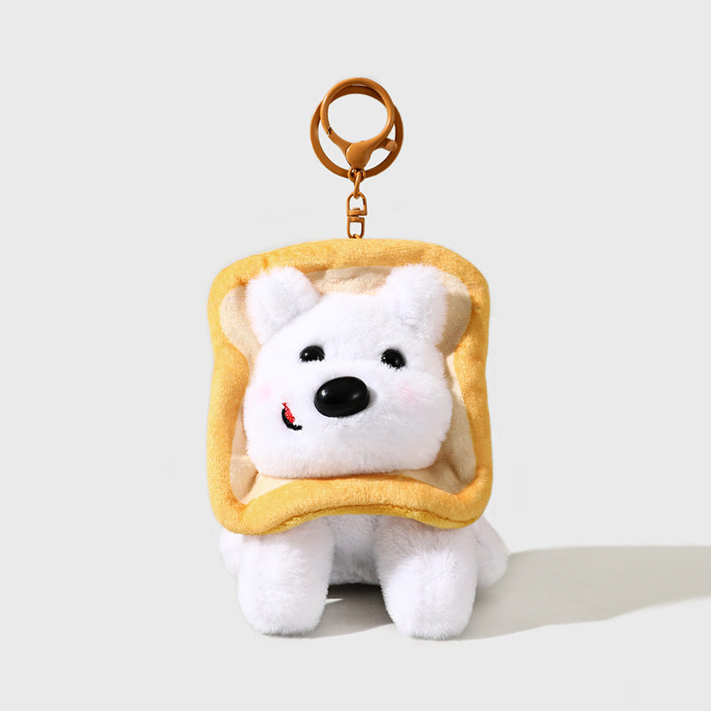 Cute Cartoon Plush Toast Puppy Keychain Doll Pendant Adorable Car Accessory Trendy Bag Charm for Women & Girls Gift