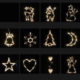 Christmas LED Suction Cup Lights Battery Powered Santa Claus, Elk, Snowman Chandelier Holiday Party Window Decor Lamps Indoor/Outdoor