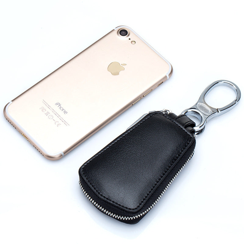 Genuine Leather Car Key Case with Zipper | Secure Waistband Key Fob Pouch