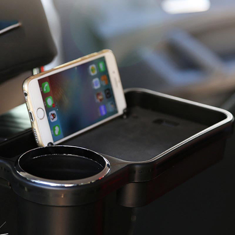 2-in-1 Car Storage Box with Foldable Table/Backrest & Drink Holder