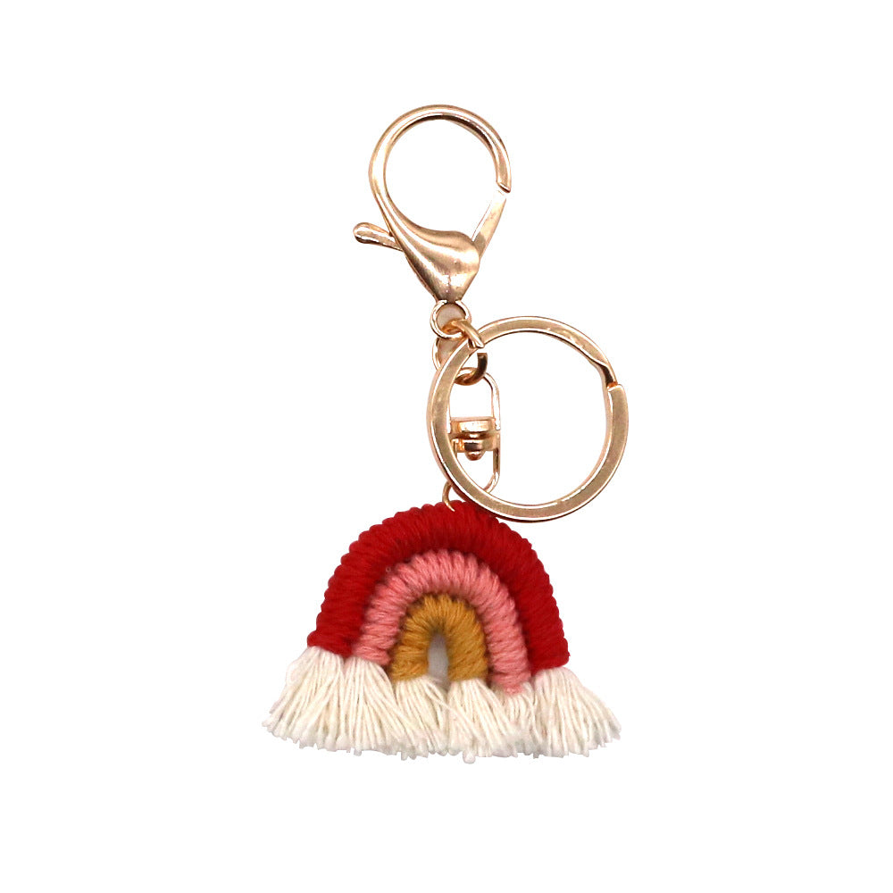 Handmade Rainbow Pendant Keychain | Cotton Braided Tassel for Bag & Car Charm