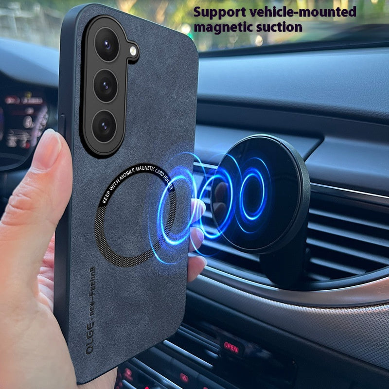 Luxury Sheepskin Leather Phone Case | Magnetic Car Mount & Wireless Charging Cover