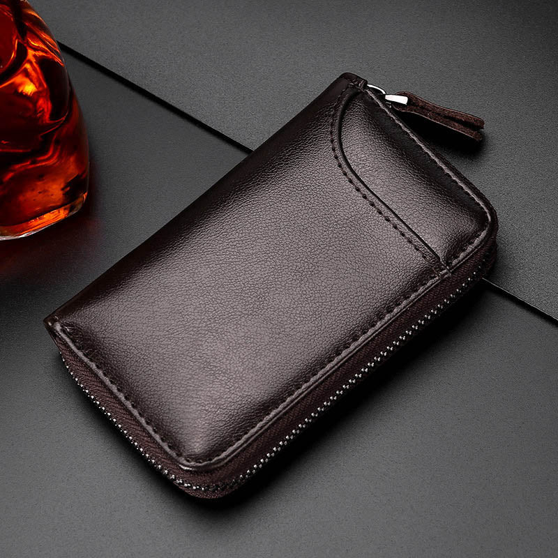 Multifunctional Leather Car Key Case | Zipper Security Key Fob and Card Holder