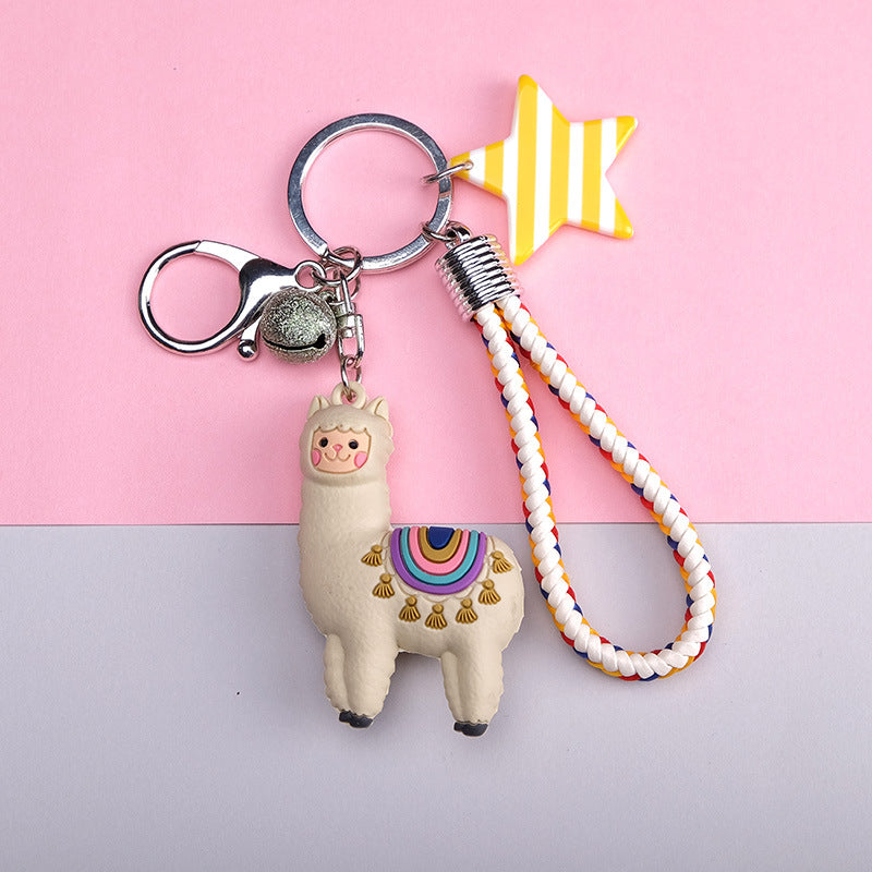Cute Cartoon Alpaca Keychain | Adorable Llama Car Key Chain Accessory