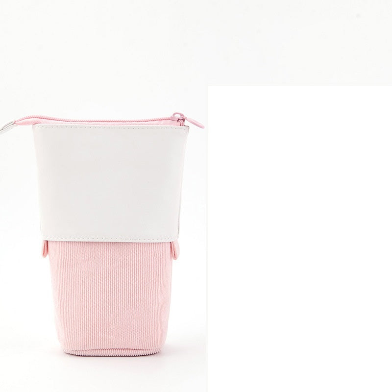 Multifunctional Corduroy Retractable Pencil Case Creative Stand-Up Pen Holder Zipper Pouch Organizer Cute Stationery Supply for Students