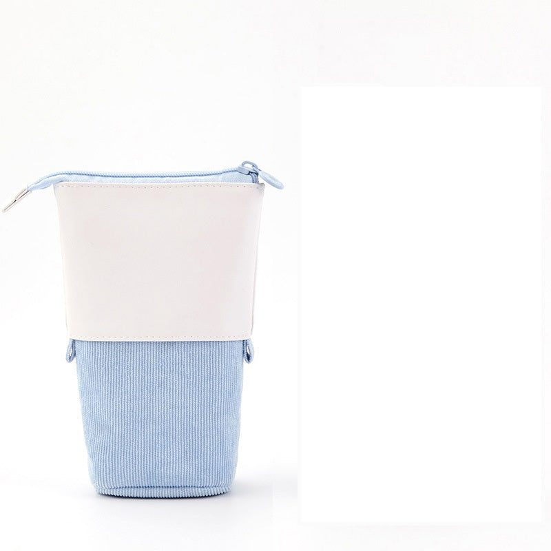 Multifunctional Corduroy Retractable Pencil Case Creative Stand-Up Pen Holder Zipper Pouch Organizer Cute Stationery Supply for Students
