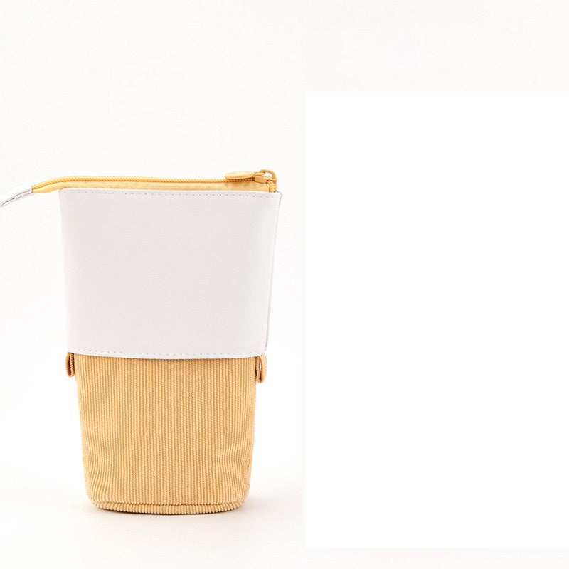 Multifunctional Corduroy Retractable Pencil Case Creative Stand-Up Pen Holder Zipper Pouch Organizer Cute Stationery Supply for Students