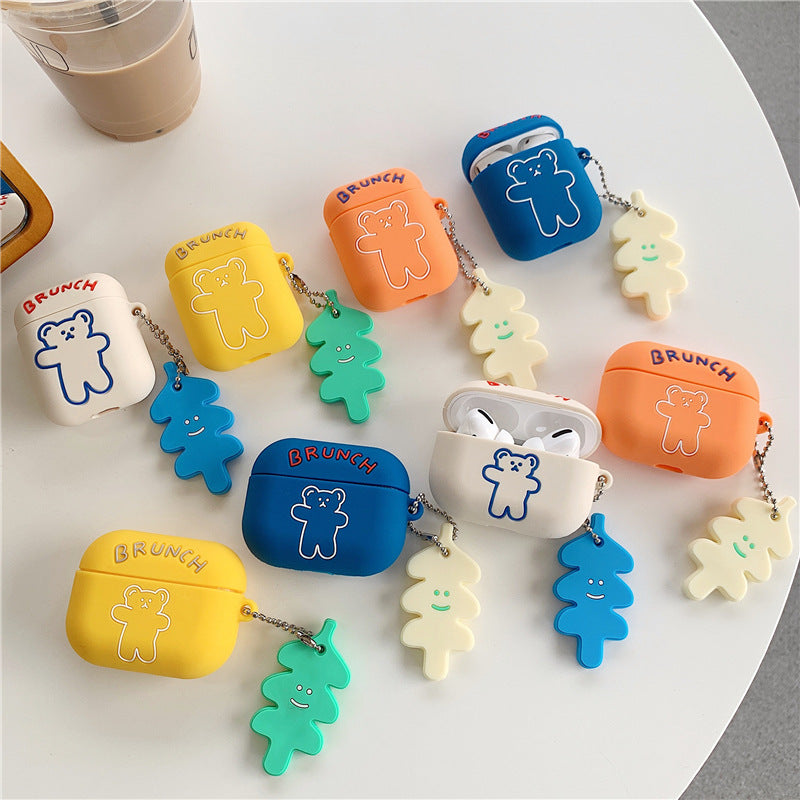 Silicone Airpods Case Shockproof Protective Cover for Apple Headset Anti-Lost Keychain Accessory Compatible with Airpods 1/2/3/Pro