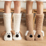 Winter Warm Cartoon Dog Socks for Women Non-slip Floor Slipper Socks Cute Plush Cozy Home Wear