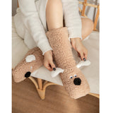 Winter Warm Cartoon Dog Socks for Women Non-slip Floor Slipper Socks Cute Plush Cozy Home Wear