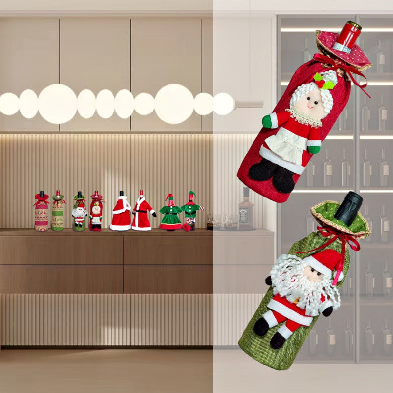 Festive Christmas Wine Bottle Cover & Gift Box Decoration Holiday Present Packaging Quick Dress Up