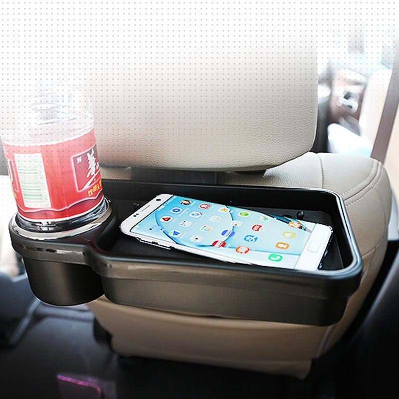 2-in-1 Car Storage Box with Foldable Table/Backrest & Drink Holder