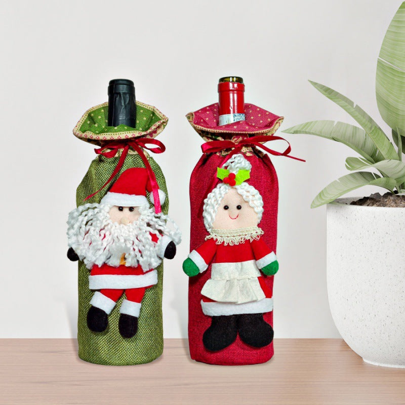 Festive Christmas Wine Bottle Cover & Gift Box Decoration Holiday Present Packaging Quick Dress Up