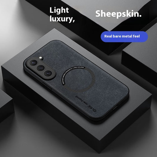 Luxury Sheepskin Leather Phone Case | Magnetic Car Mount & Wireless Charging Cover