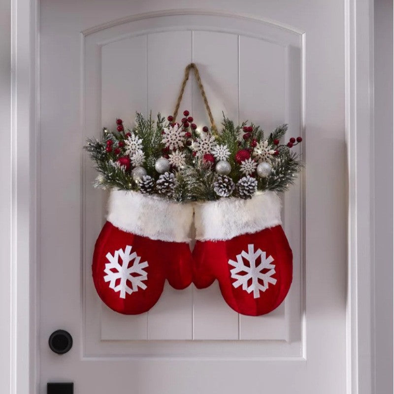 Creative Glove Shaped Christmas Wreath Simulated Flower Garland Window Door Gate Decoration Unique Xmas Party Door Sign