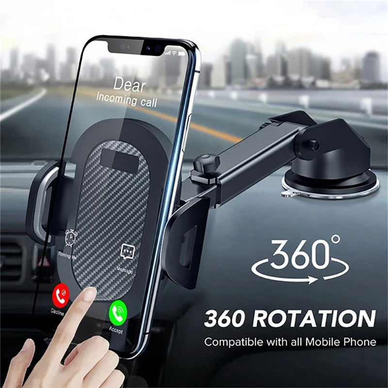 Universal Car Phone Holder Mount Dashboard, Windshield, or Air Vent Cell Phone Stand Adjustable Grip & Hands-Free GPS