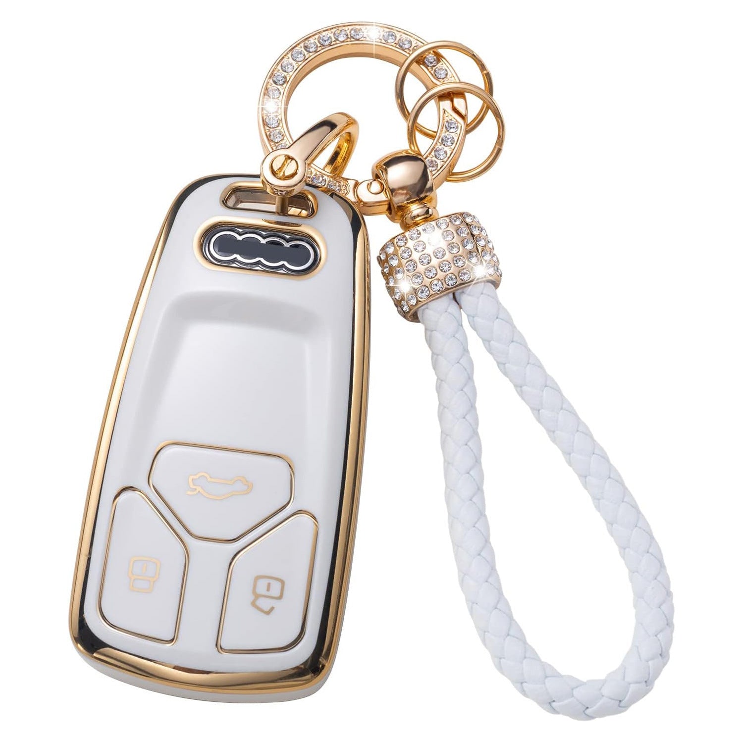 Car Key Case with Hoop Pendant Keychain Protective Key Fob Cover Metal Ring Key Holder Premium Auto Accessories Anti-Scratch