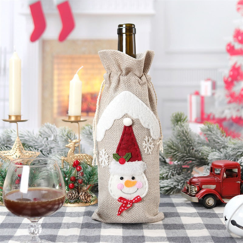 Christmas Linen Bottle Cover Festive Holiday Wine Decoration Reusable Xmas Table Supplies Gift Bag