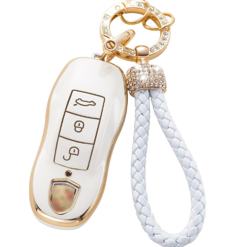 Car Key Case with Hoop Pendant Keychain Protective Key Fob Cover Metal Ring Key Holder Premium Auto Accessories Anti-Scratch