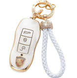 Car Key Case with Hoop Pendant Keychain Protective Key Fob Cover Metal Ring Key Holder Premium Auto Accessories Anti-Scratch