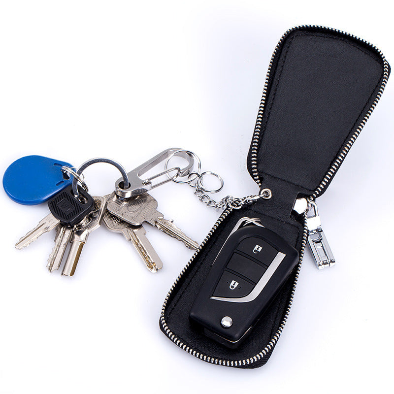 Genuine Leather Car Key Case with Zipper | Secure Waistband Key Fob Pouch