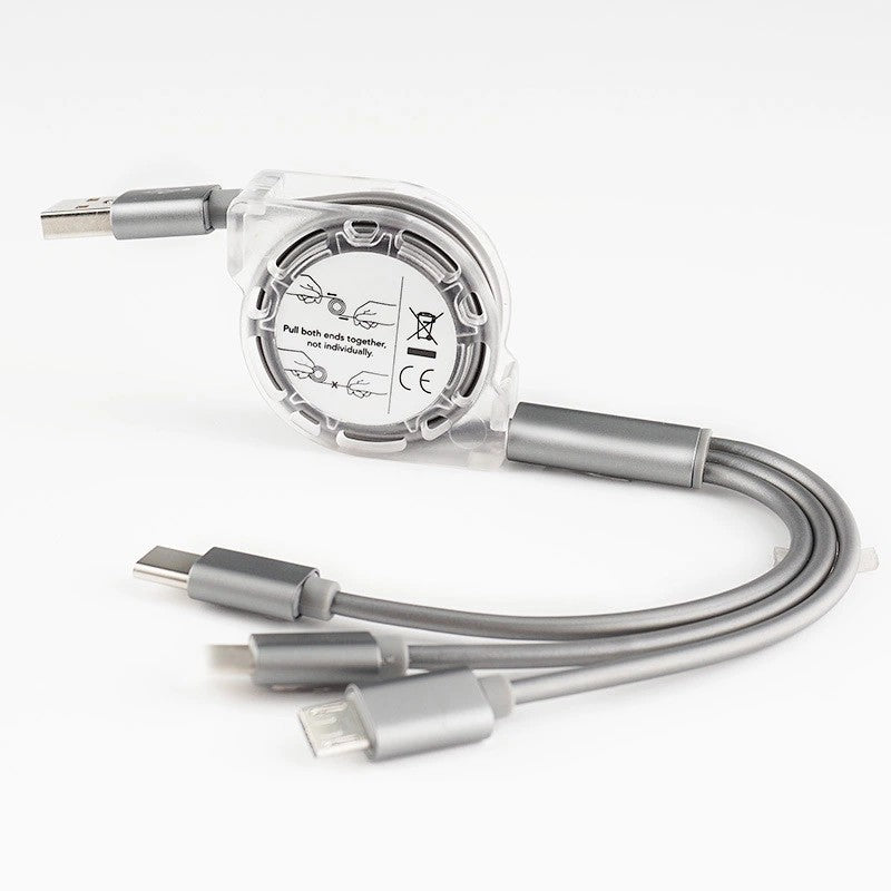 3-in-1 Telescopic Data Cable Retractable Mobile Phone Charging Cord Multi-Device USB Cable Portable Charger