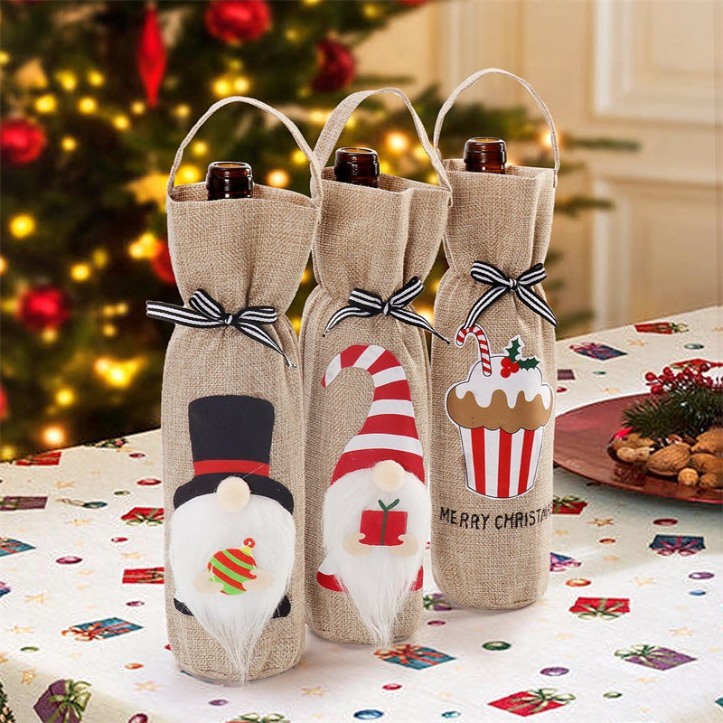 Christmas Bottle Cover Decoration Festive Wine & Spirits Sleeve Holiday Table Decor Supplies Reusable Gift Bag