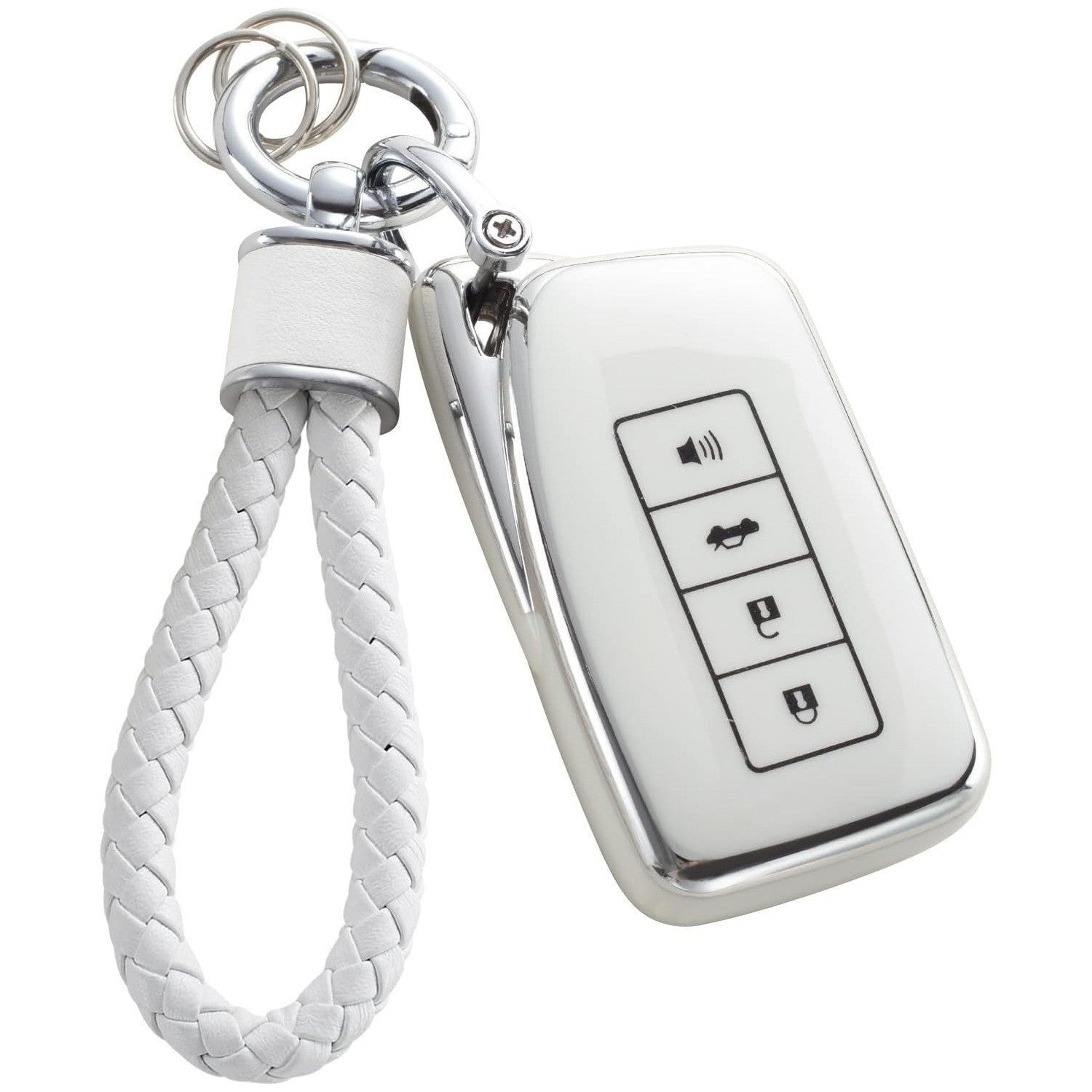 Luxury Silver Edge Car Key Cover & Matching Keychain Pendant Set