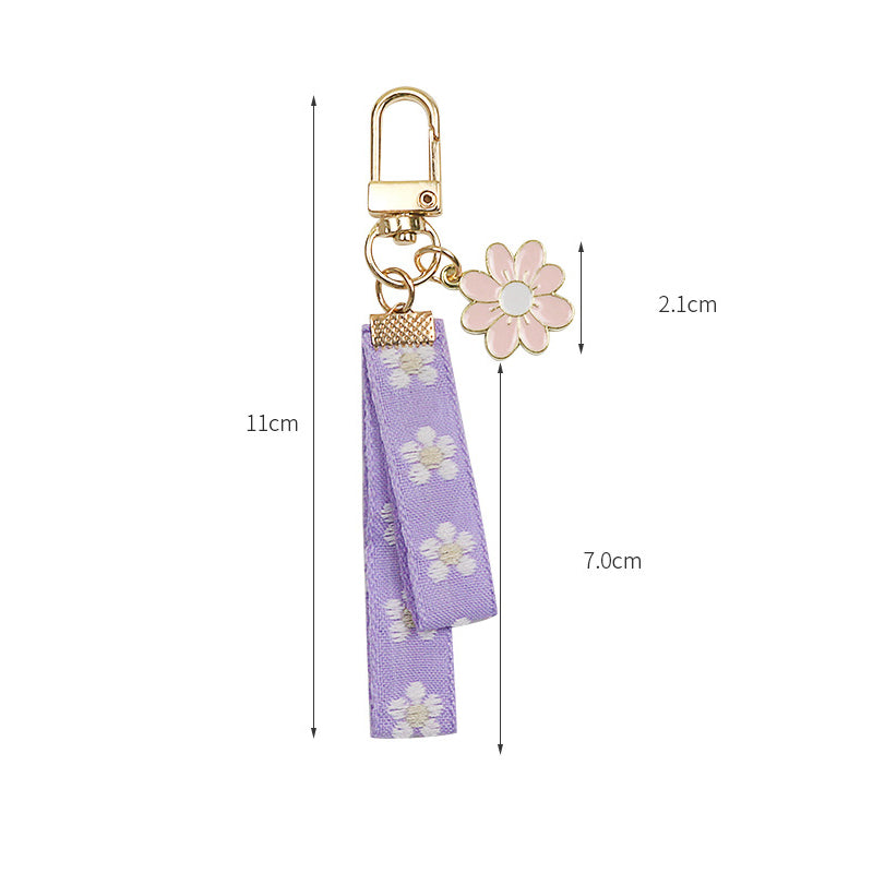 Cute Daisy Flower Webbing Alloy Car Keychain Key Ring for Women & Girls Trendy Car Accessories Stylish Key Pendant