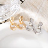 Luxury Hollow Round Moon Drop Earrings Micro-wax Inlay Natural Zircon Flower Rose Gold/Silver Bridal Wedding Jewelry for Women