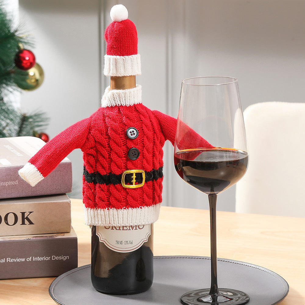 Knitted Christmas Wine Bottle Cover Holiday Decoration Sweater Xmas New Year Dinner Table Decor Santa & Elf Clothes