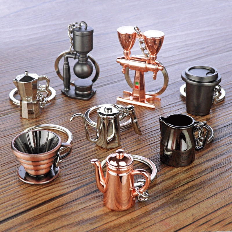 Metal 3D Coffee Keychain Durable Zinc Alloy Car Key Pendant Espresso Machine Replica Unique Coffee Lover Gift