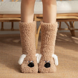 Winter Warm Cartoon Dog Socks for Women Non-slip Floor Slipper Socks Cute Plush Cozy Home Wear