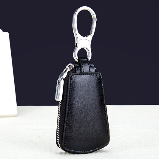 Genuine Leather Car Key Case with Zipper | Secure Waistband Key Fob Pouch