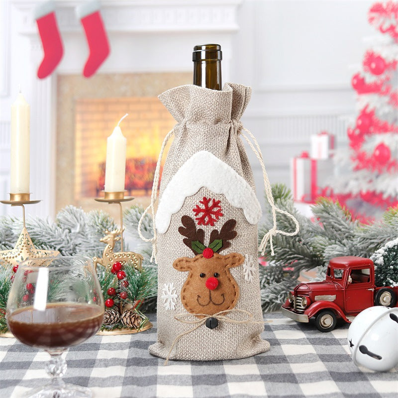 Christmas Linen Bottle Cover Festive Holiday Wine Decoration Reusable Xmas Table Supplies Gift Bag
