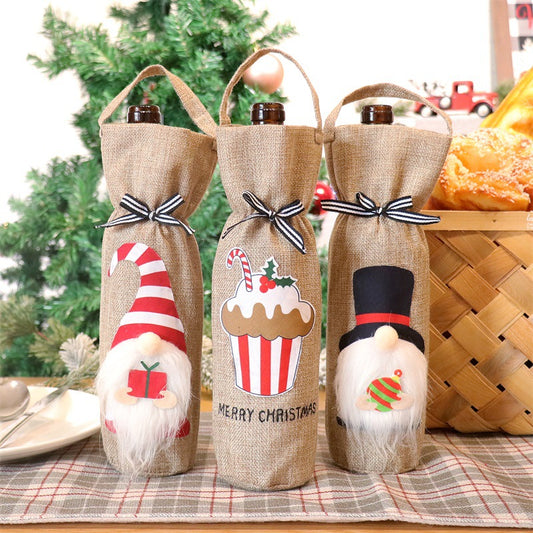 Christmas Bottle Cover Decoration Festive Wine & Spirits Sleeve Holiday Table Decor Supplies Reusable Gift Bag