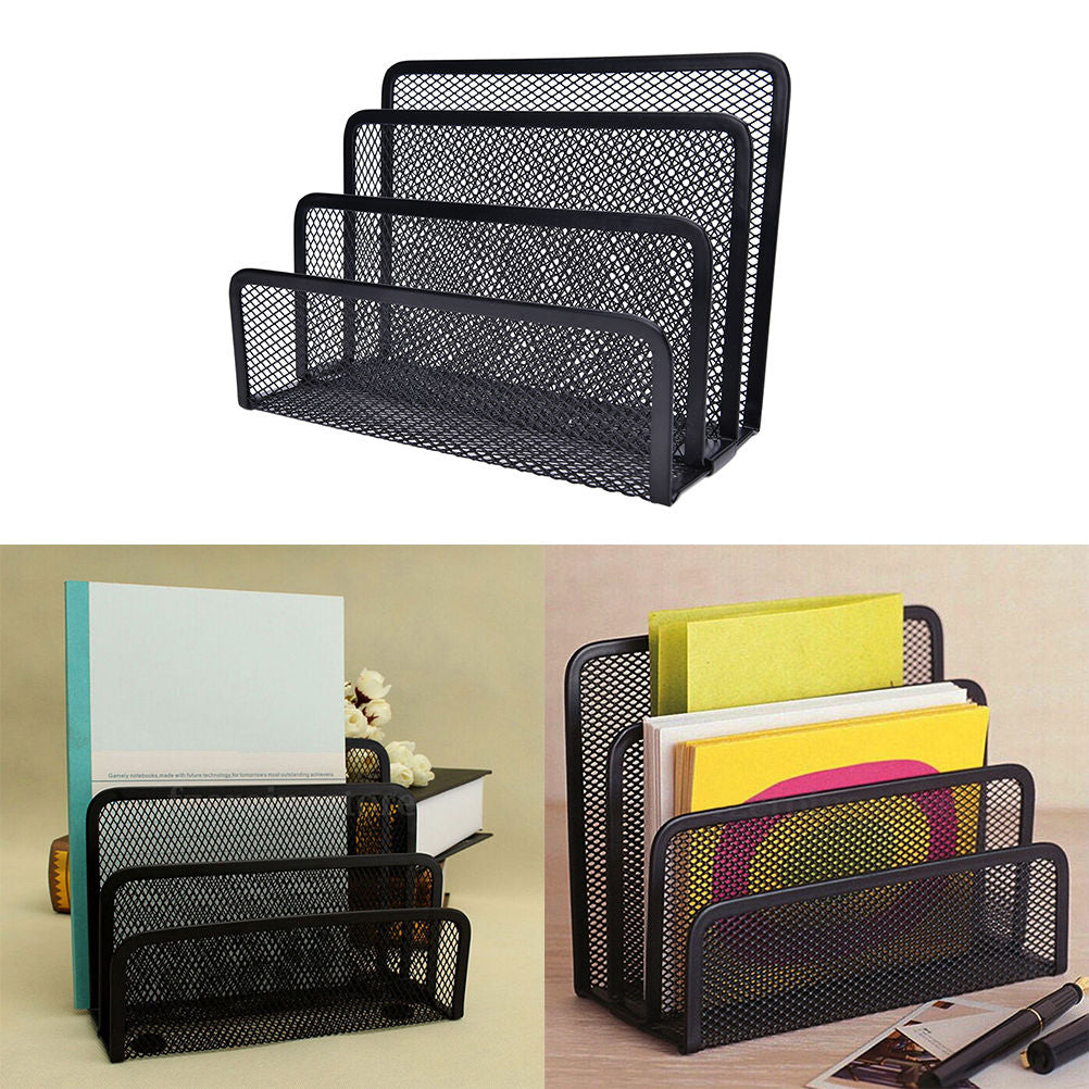 Metal Mesh Desk Organizer Book Shelf & File Holder 1-Piece Office and Home Table Storage Solution Supplies Caddy