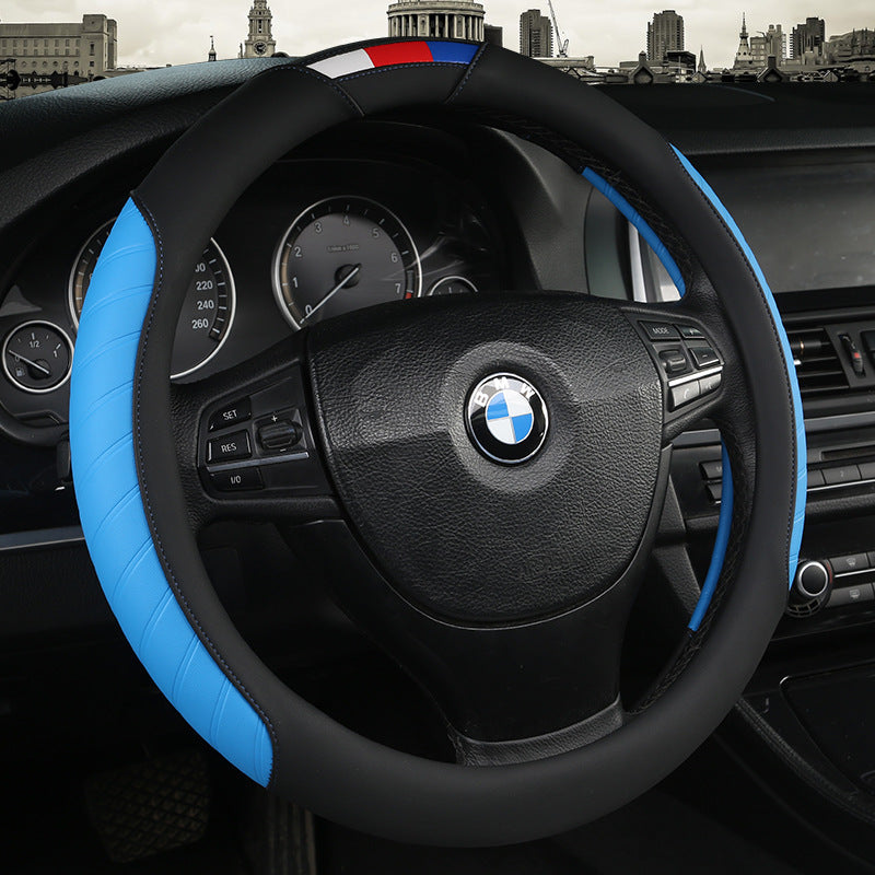 Fashionable Color Block Leather Steering Wheel Wrap | Sporty Interior Accessory