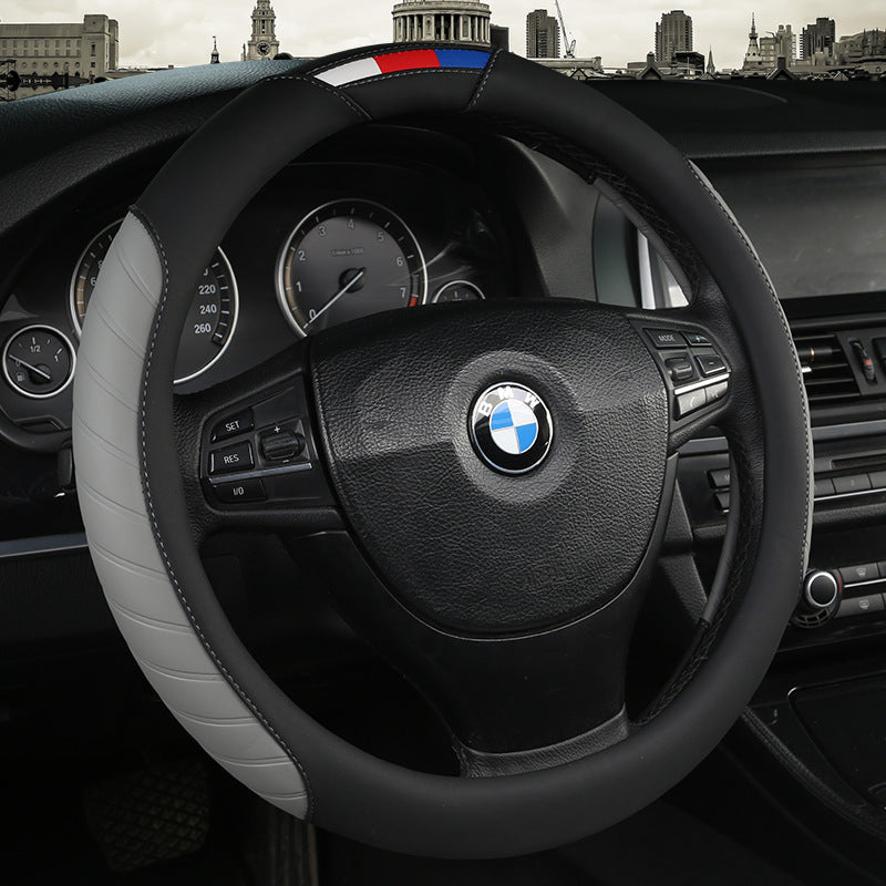 Fashionable Color Block Leather Steering Wheel Wrap | Sporty Interior Accessory