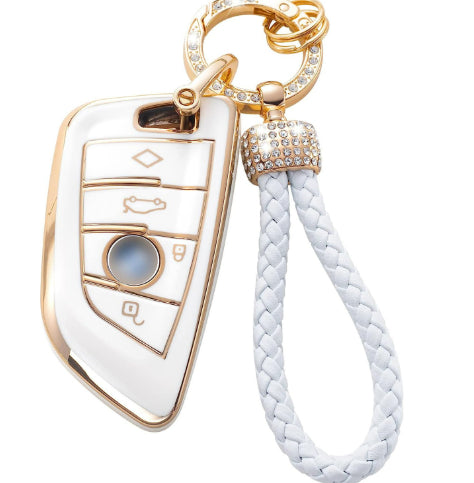 Car Key Case with Hoop Pendant Keychain Protective Key Fob Cover Metal Ring Key Holder Premium Auto Accessories Anti-Scratch