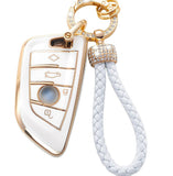 Car Key Case with Hoop Pendant Keychain Protective Key Fob Cover Metal Ring Key Holder Premium Auto Accessories Anti-Scratch