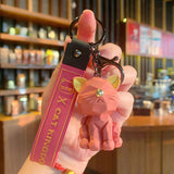 Cute Face Kitty Car Keychain Adorable Cat Key Ring Pendant Creative Auto Accessory for Women & Girls Bag Charm Gift